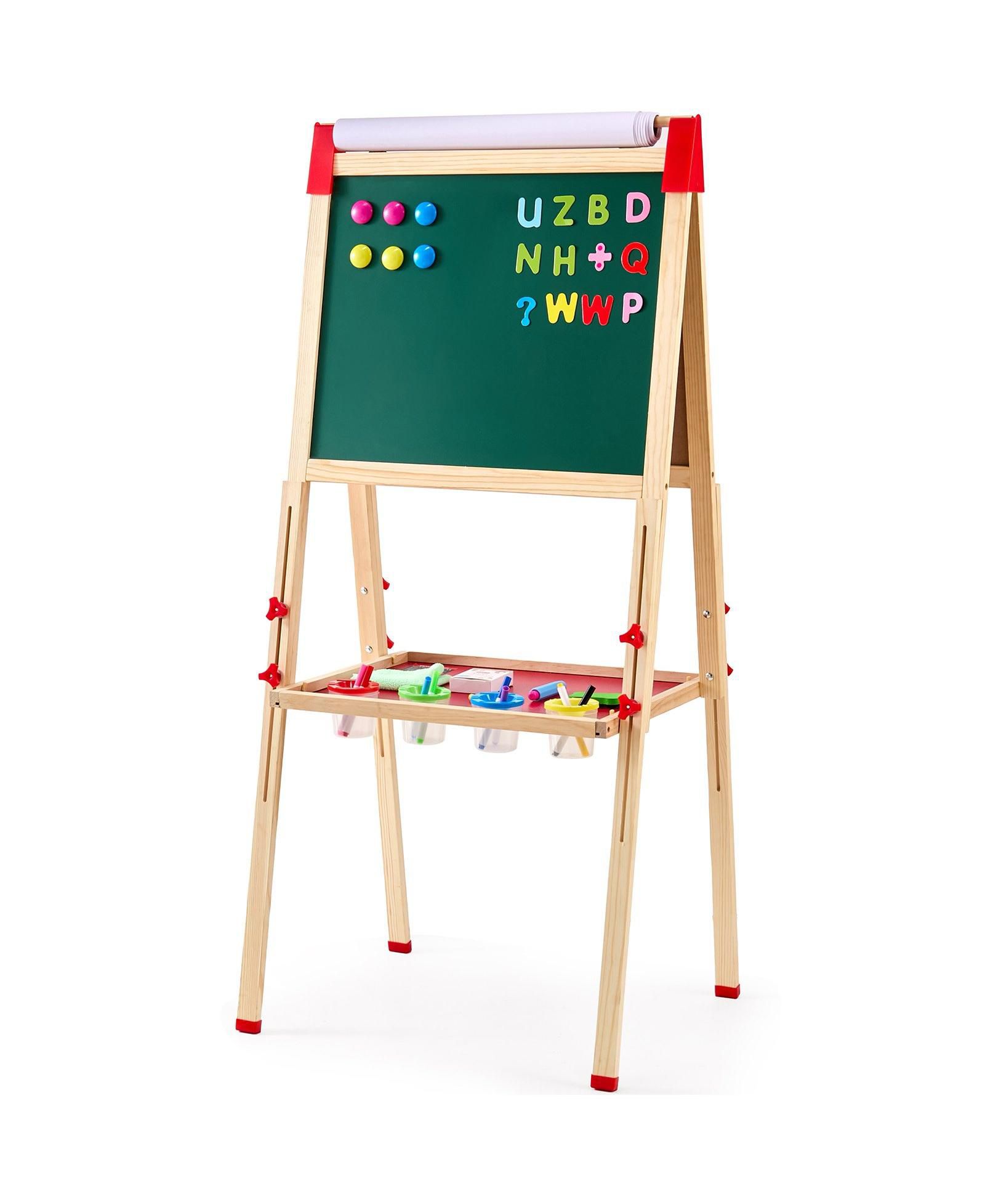 Kids Art Easel with Adjustable Height Double-Sided Magnetic Board and Drawing Accessories