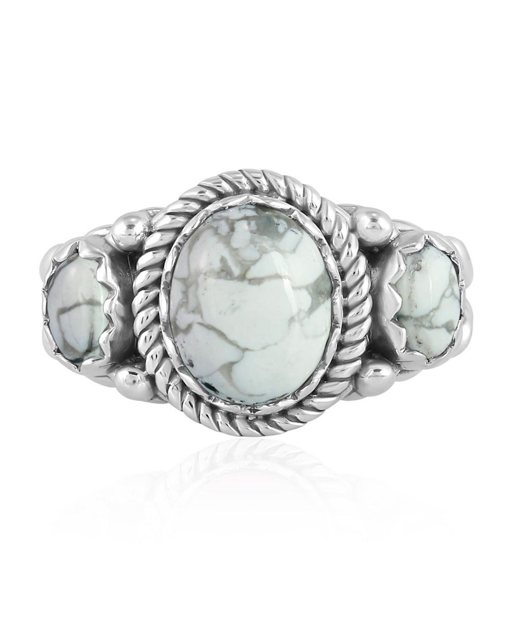 Кольцо American West Jewelry Sterling Silver White Howlite 3-Stone, Sizes 5 to 11