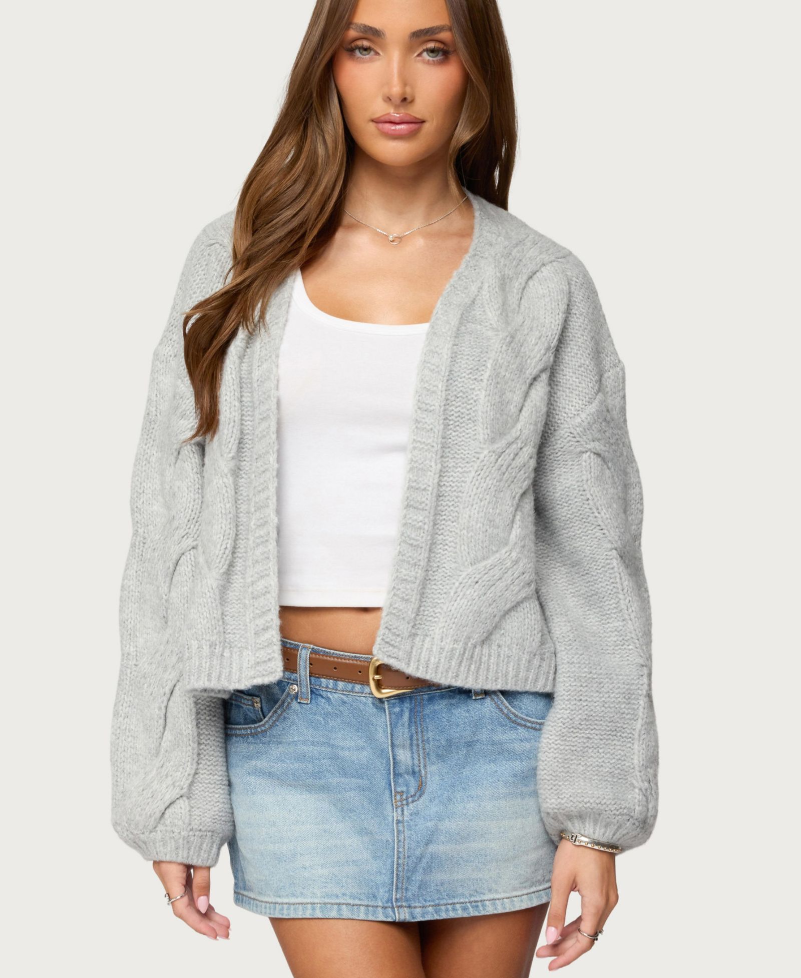Edikted Women's Braiden Chunky Cable Knit Cardigan Sweaters