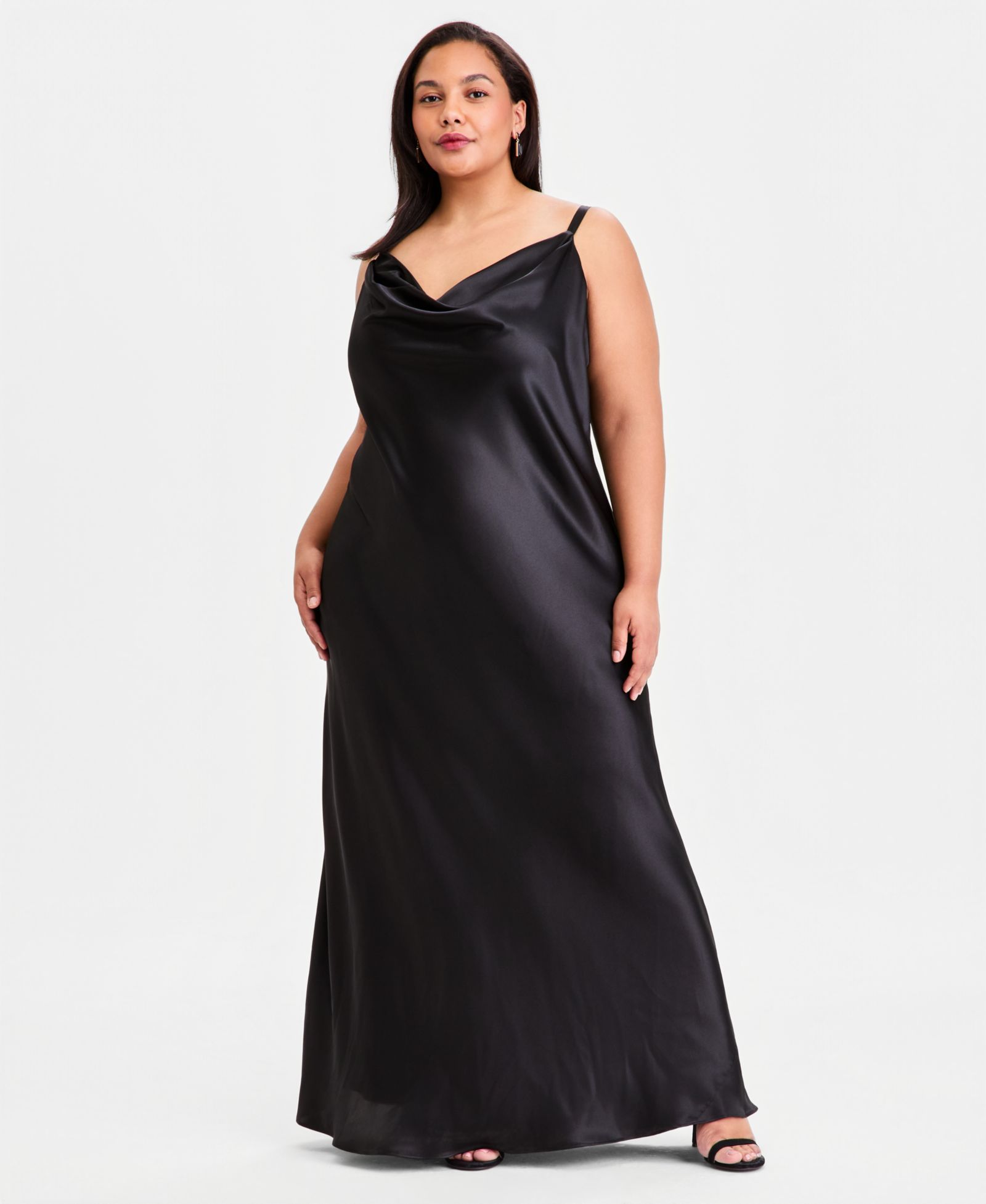 Morgan & Company Trendy Plus Size Cowlneck Satin Gown