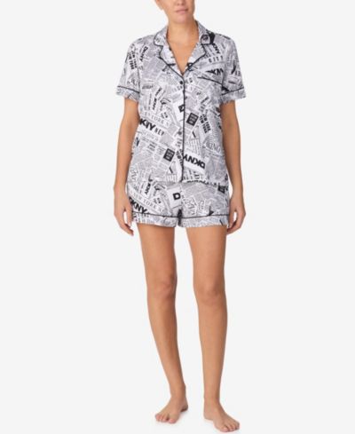 DKNY Women's Sleepwear Short-Sleeve Notch Collar Top & Boxers, 2-Piece Set