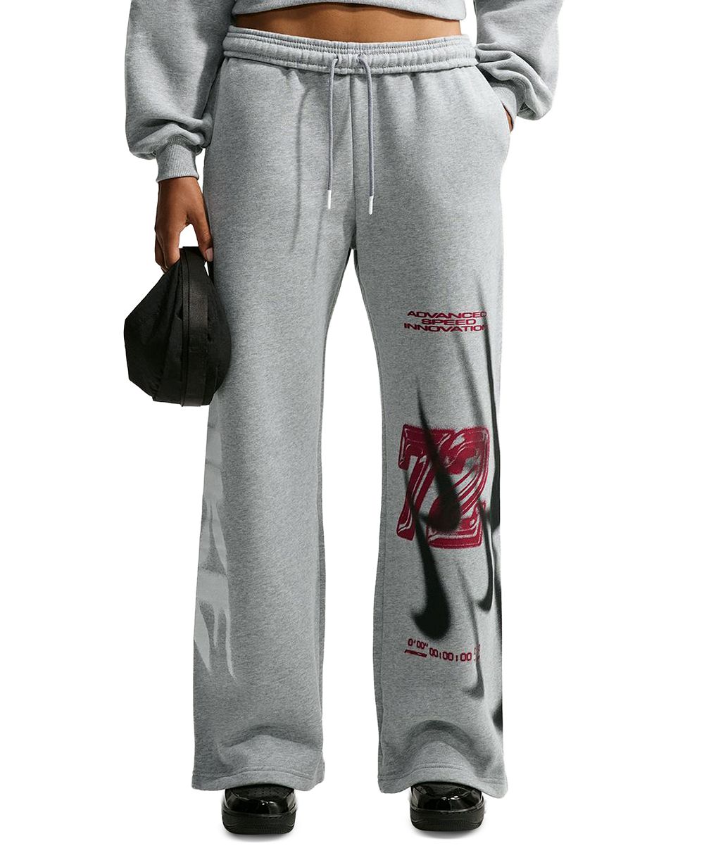 Nike Women's Studio Fleece Medium Weight Oversized High-Rise Straight-Leg Graphic Pants