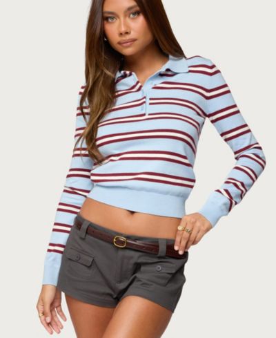 Edikted Women's Brayden Striped Polo Sweater