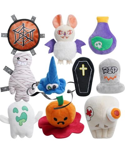 Nocciola 10 Pack Halloween Party Squeaky Dog Toys, Bulk Plush Toys for Spooky Season, Tag/Chew/Fetch Toys, Halloween Gifts for Small to Medium Dogs