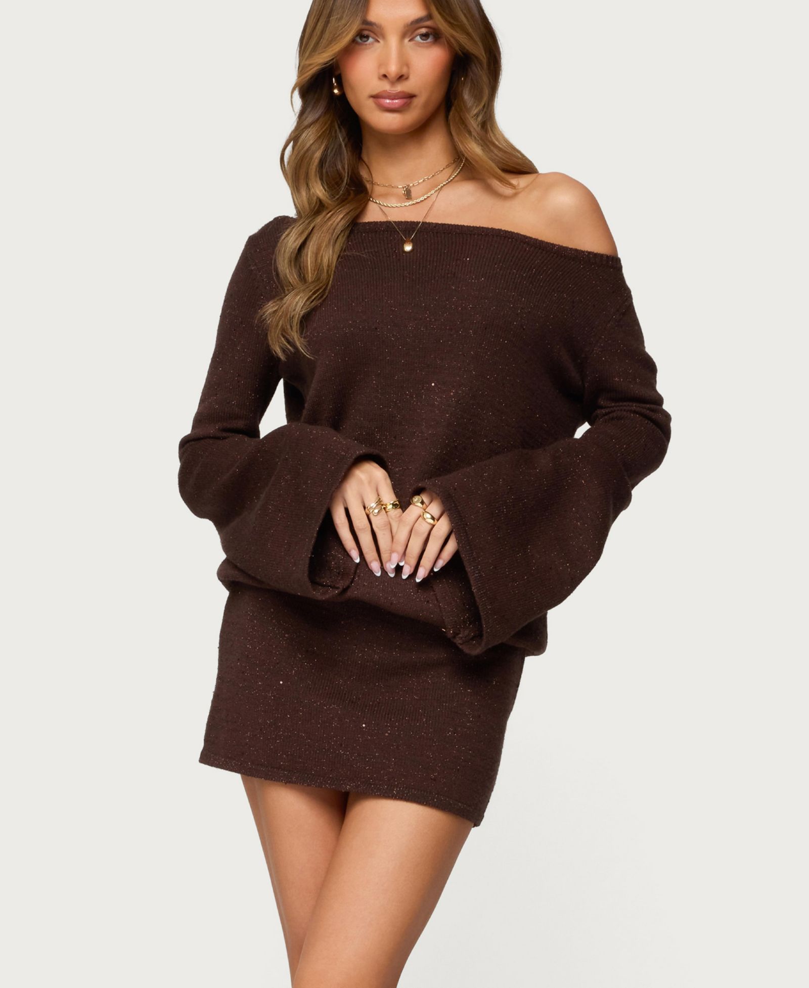 Женское мини-платье Edikted One Shoulder Sequin Knit с открытым плечом