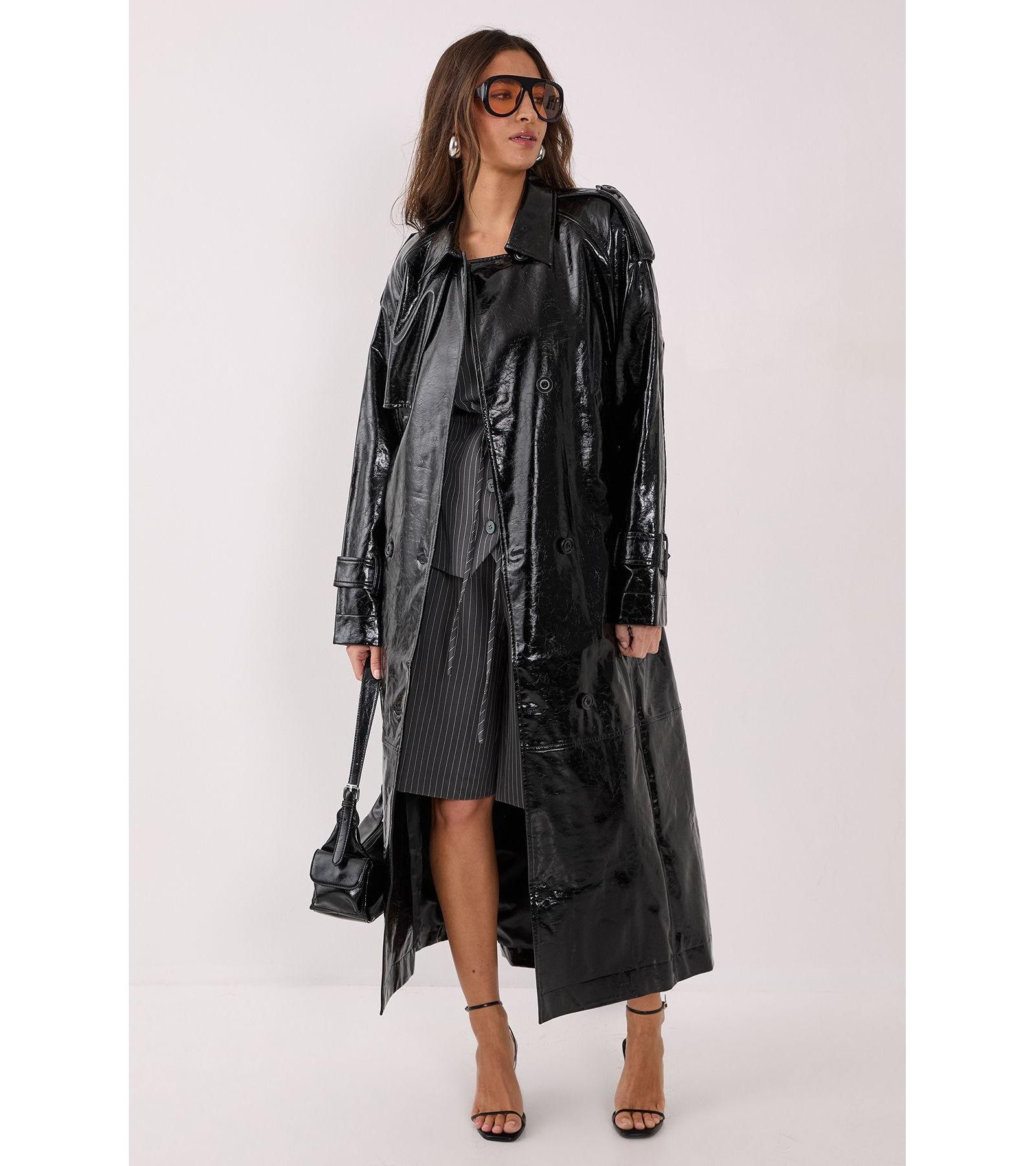 Nasty Gal Women's High Shine Faux Leather Trench Coat