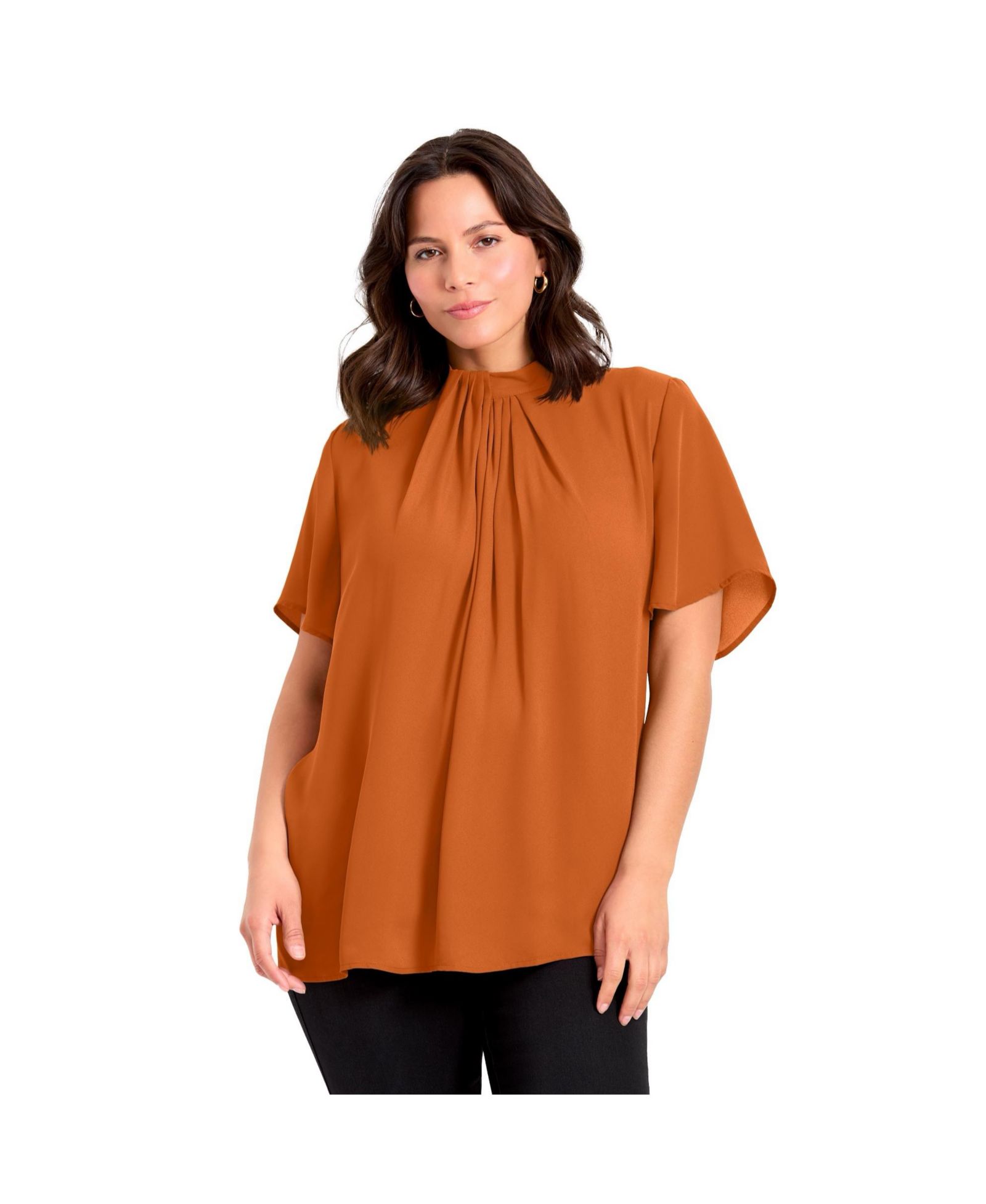Avenue Women's Plus Size Twist Front Mockneck Flutter Sleeve Blouse
