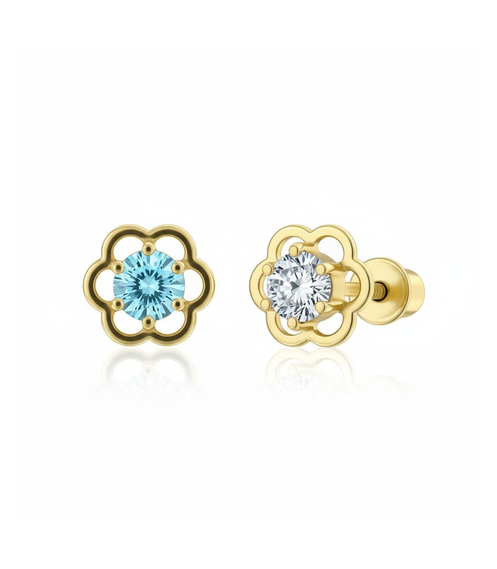 Bling Jewelry комплект из 2 пар серег-гвоздиков с цветком из фианитов светло-голубого цвета для пирсинга хряща уха