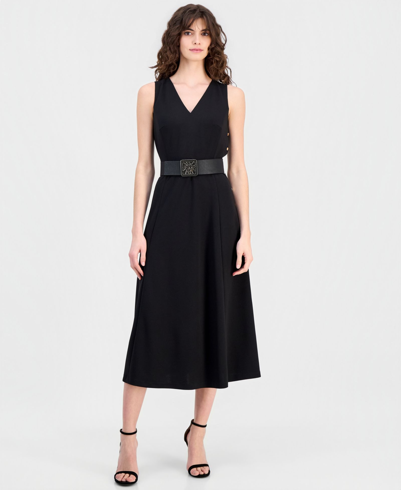 Женское платье Anne Klein Midi с поясом и боковыми пуговицами
