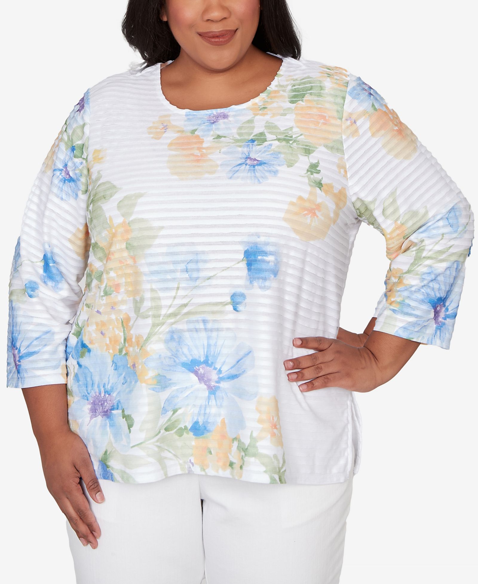 Женский пуловер Alfred Dunner Plus Size с цветочным принтом в полоску