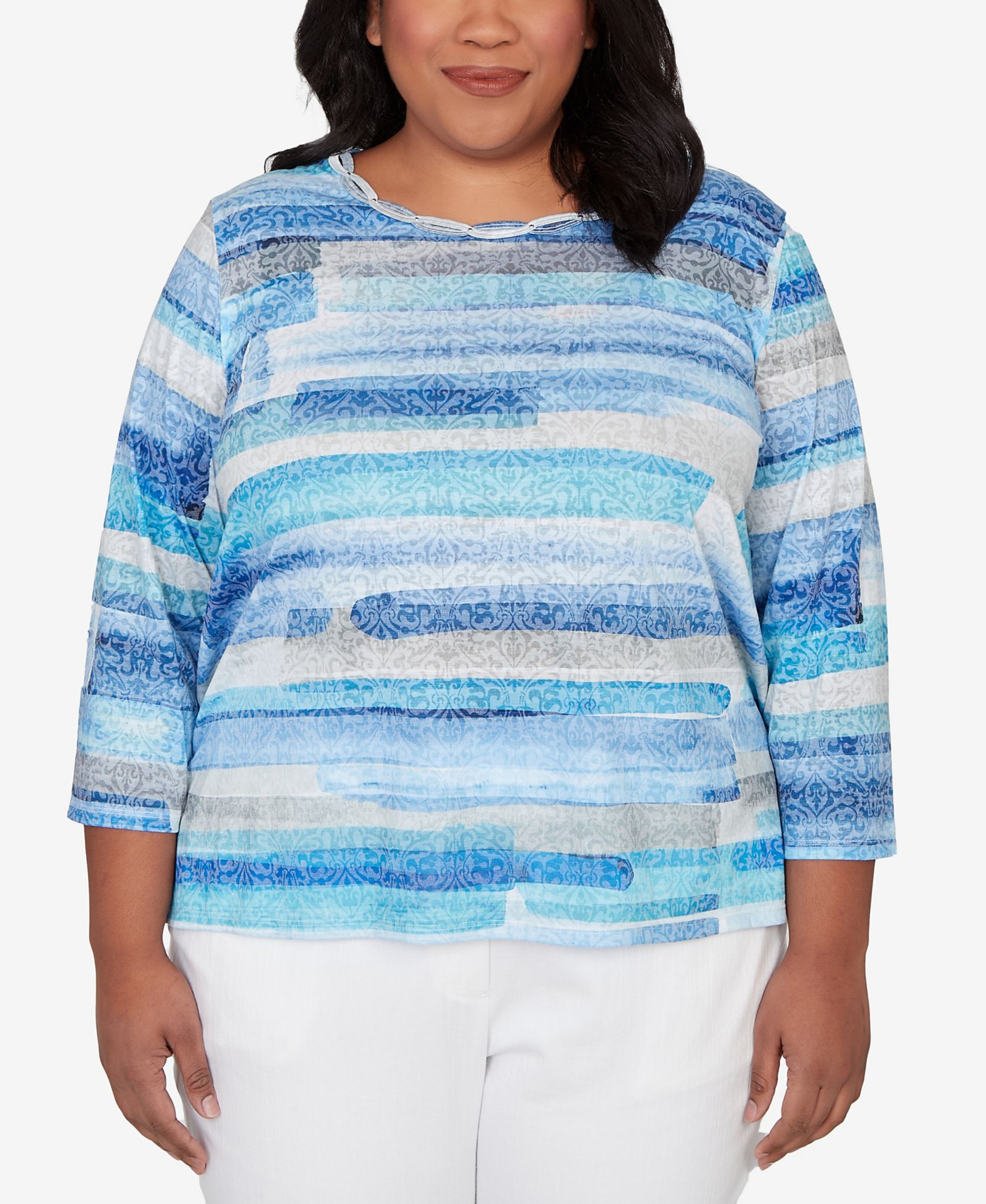 Alfred Dunner Plus Size Классический топ с декором и принтом brushstroke