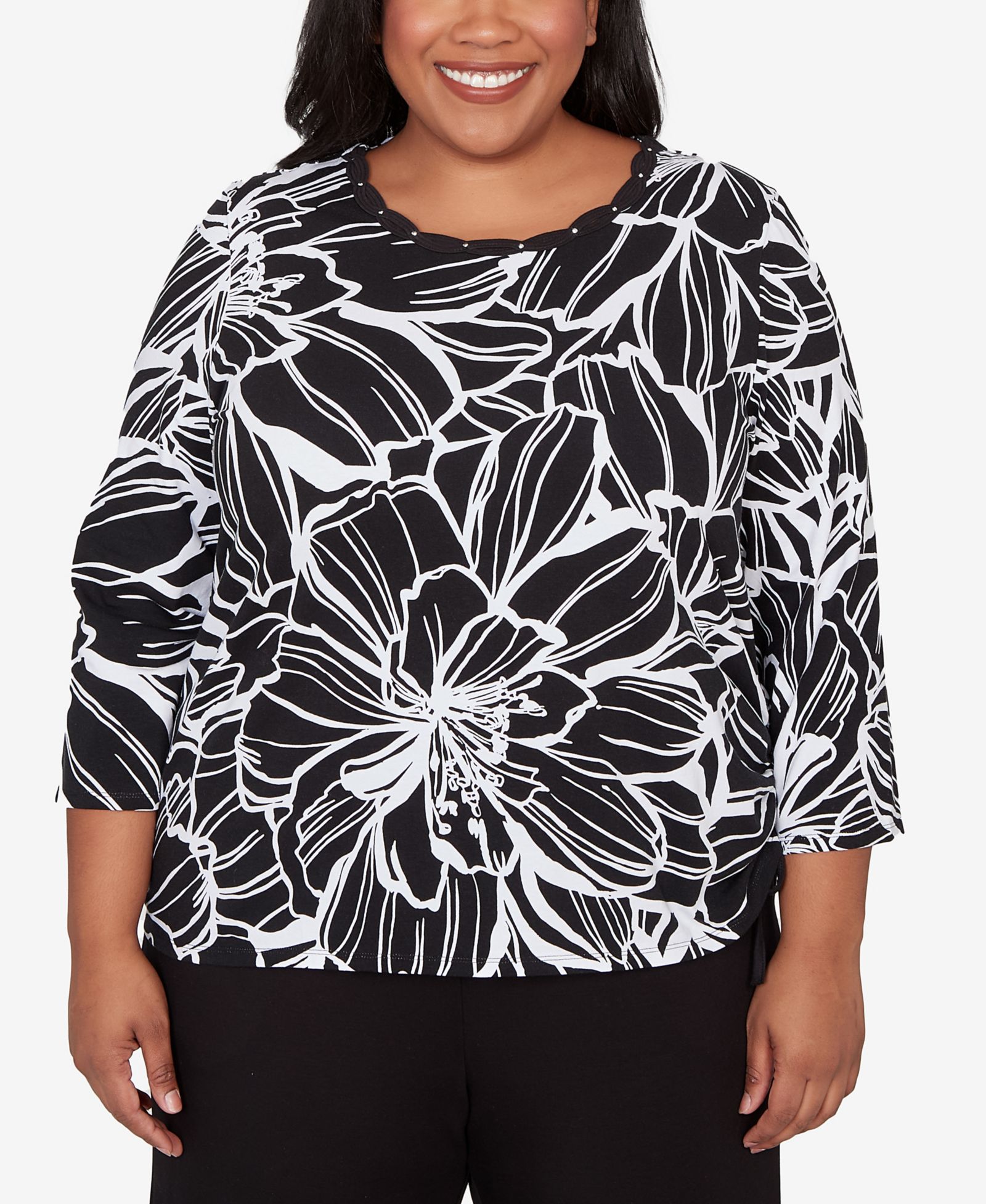 Женский топ Alfred Dunner Plus Size Classic Floral Linework Side Tie Ruched