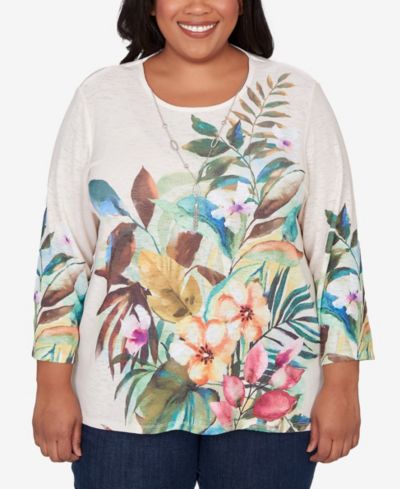 Alfred Dunner Женский топ Plus Size с тропическим принтом и ожерельем