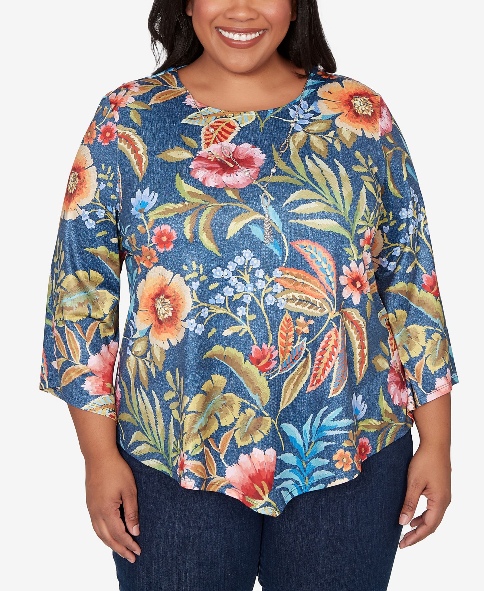 Топ Alfred Dunner Plus Size Classic Floral Print Pointed Hem