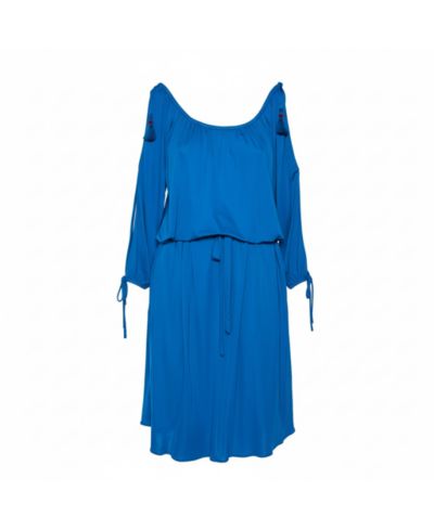 Женское платье Roberto Cavalli Blue Jersey Cold Shoulder Tassel Tie Detailed Belted