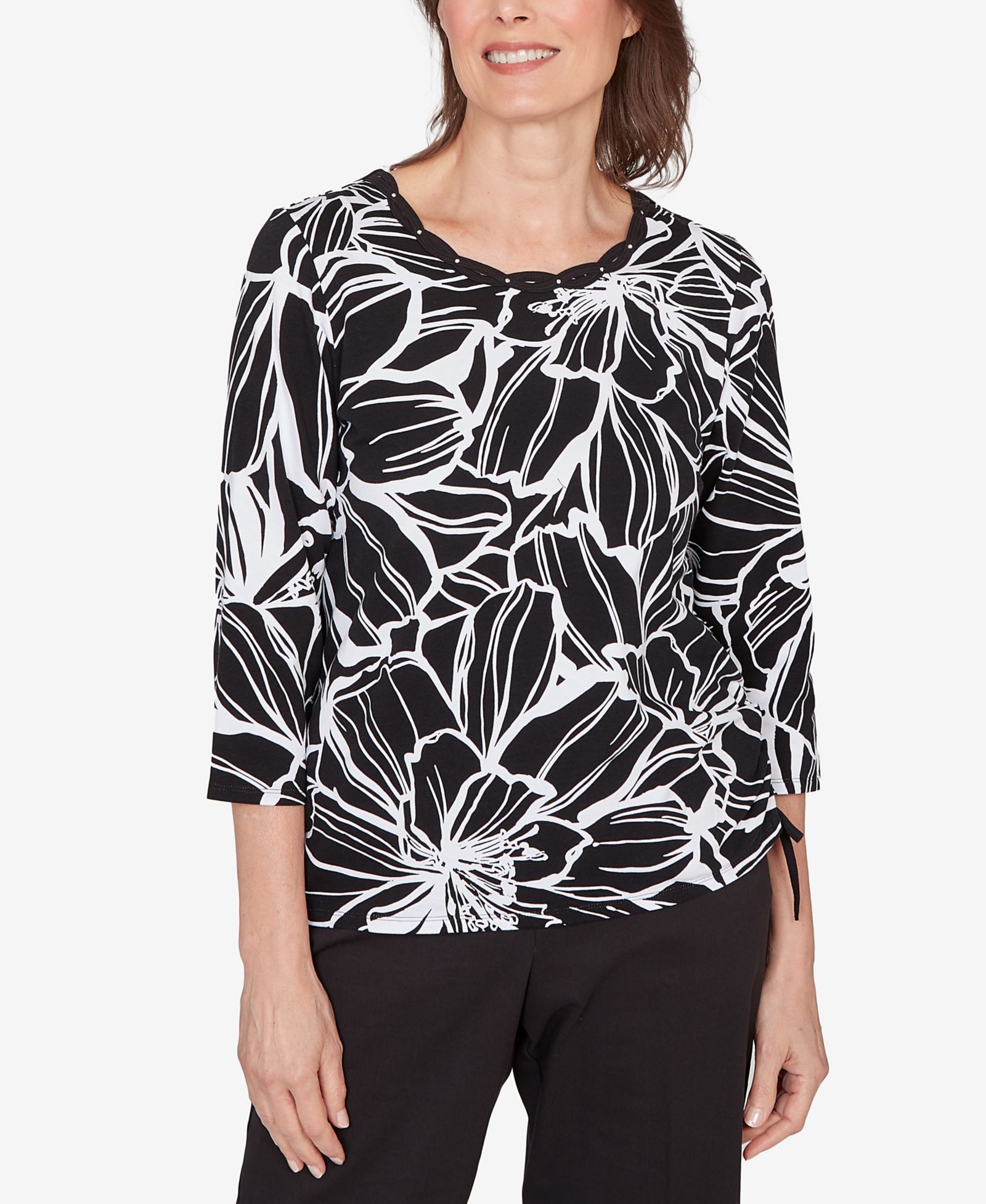 Alfred Dunner Женский топ Classic Floral Linework с завязками по бокам