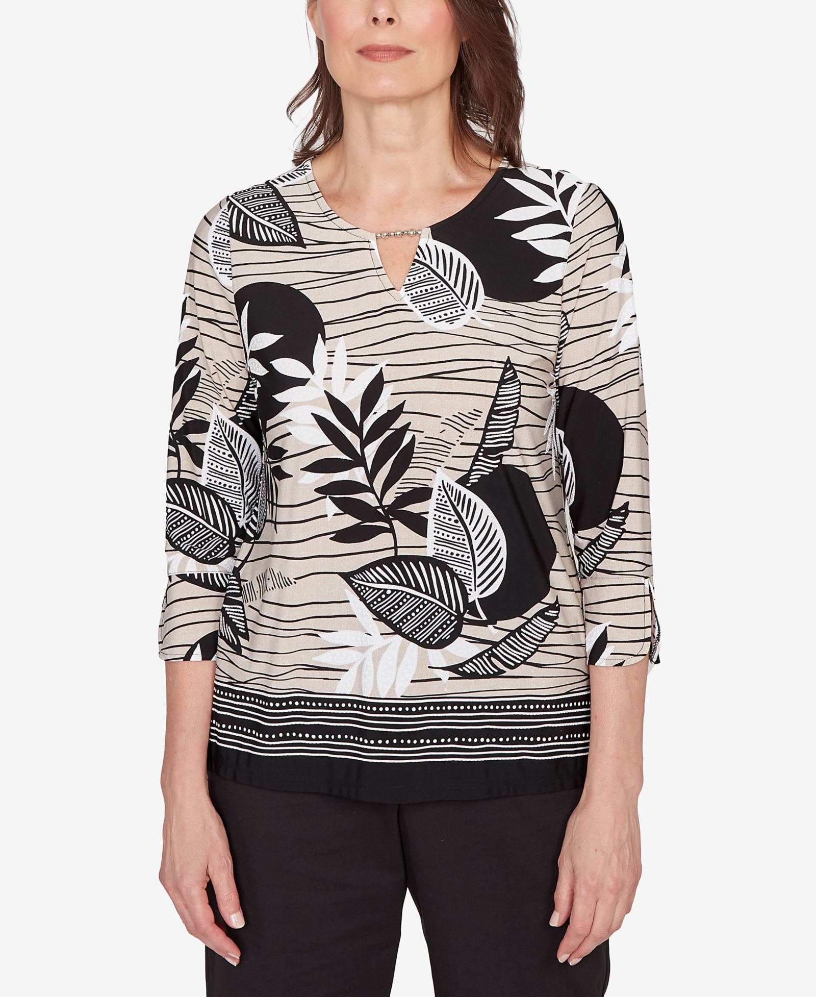 Женский топ Alfred Dunner Classic Tropical Leaf Border Print Split Neck