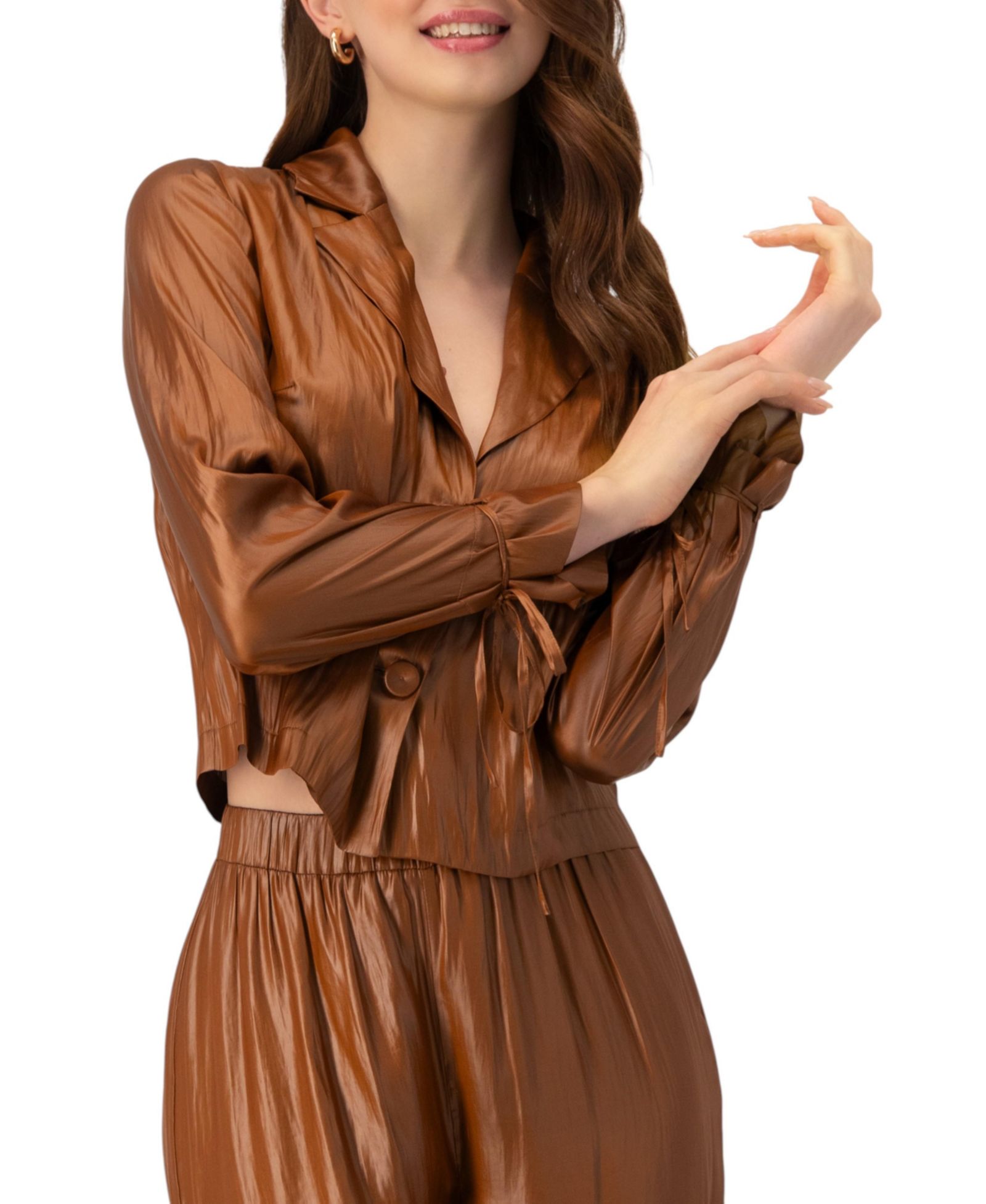 Ivonne Women's Two Button Shirt with Sleeve Ties