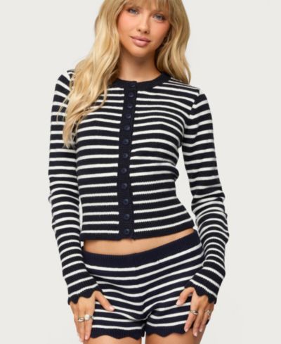 Edikted Women's Soren Contrast Striped Knit Cardigan