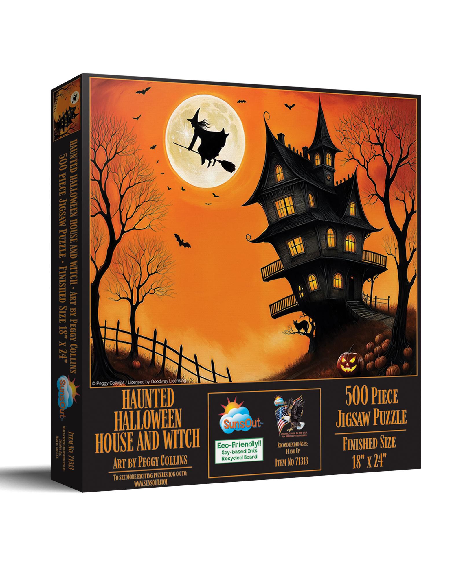 SunsOut Haunted Halloween House and Witch 500 Piece Jigsaw Puzzle, Ages 15+