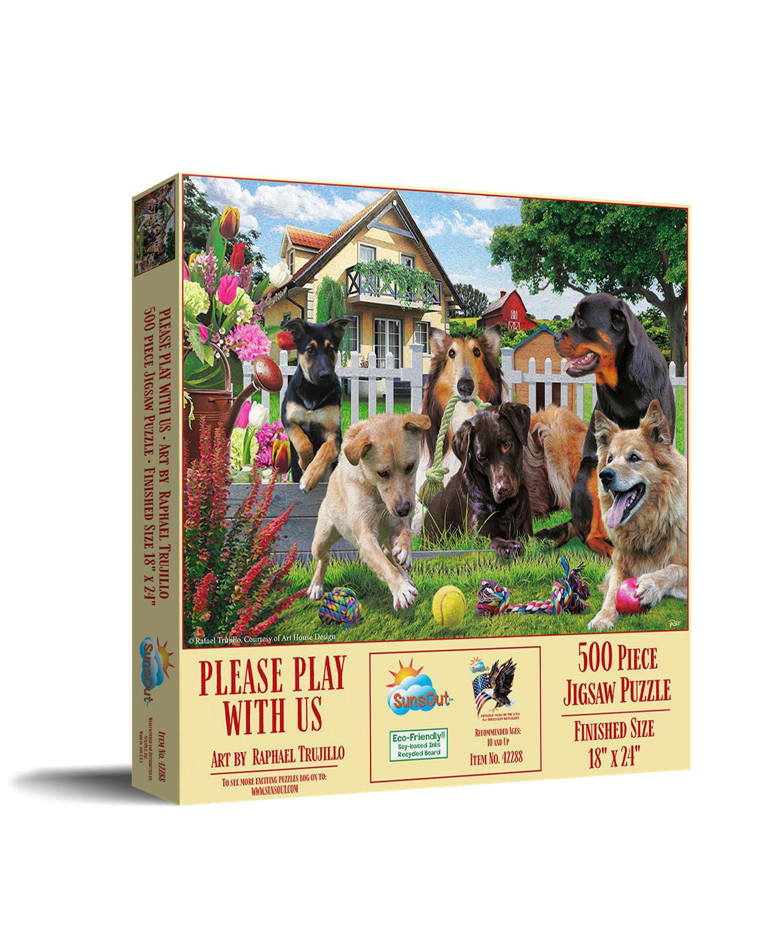 Sunsout Please Play with Us Interlocking Animal-Themed 500-Piece Jigsaw Puzzle, Ages 15+