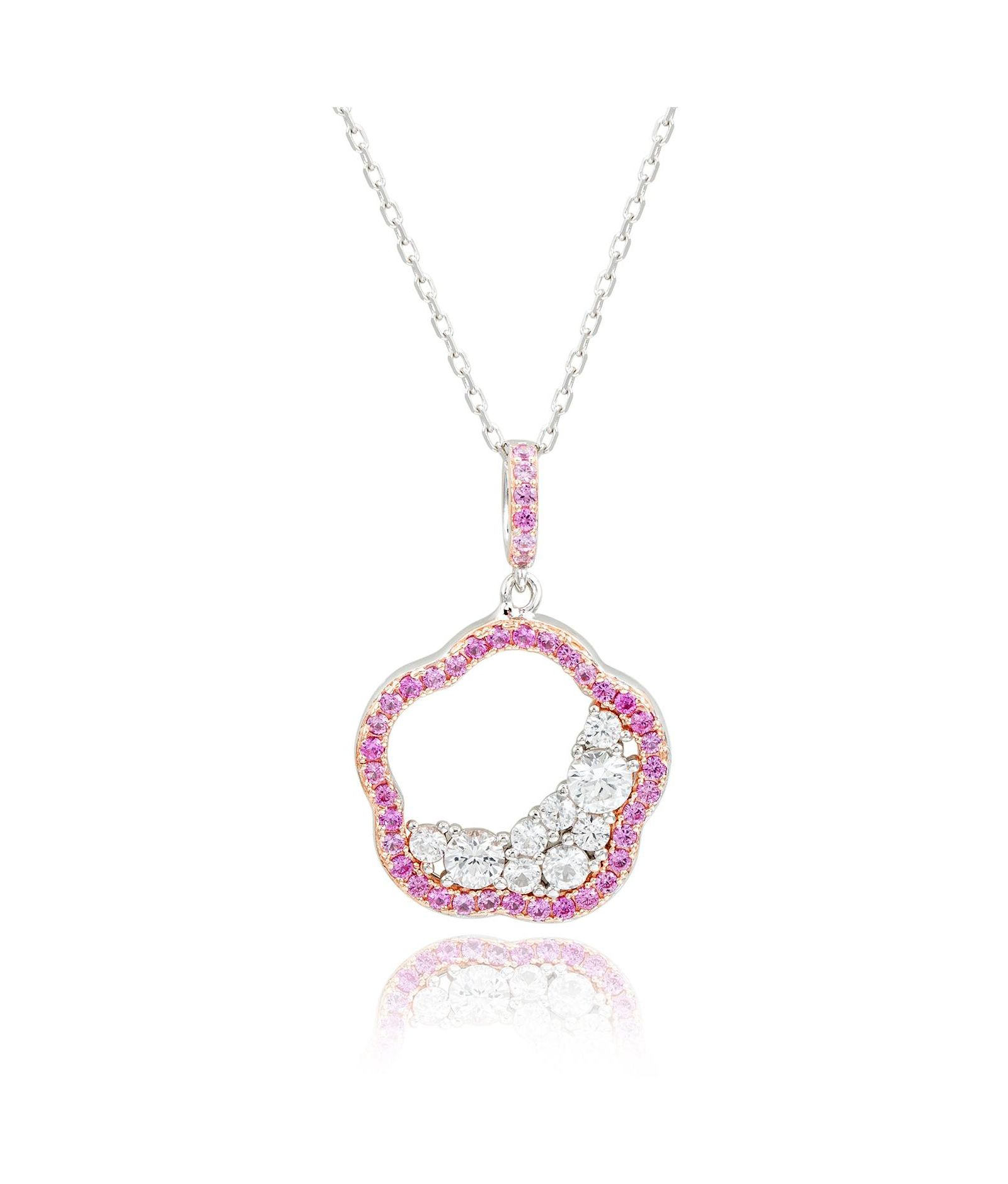 Подвеска Suzy Levian New York Sterling Silver Pink Sapphire & Created White Sapphire Half Moon Cluster Flower