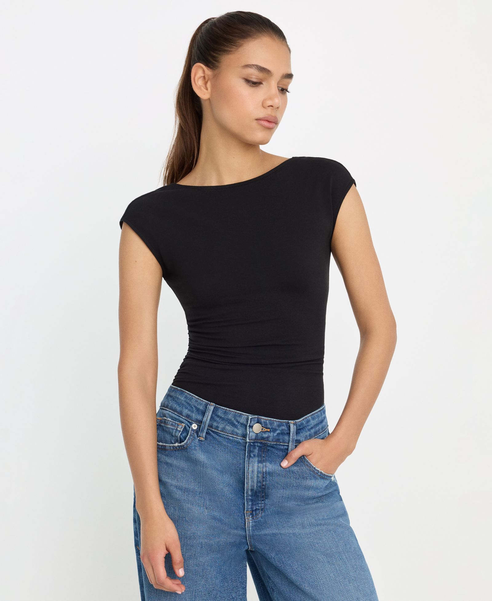 Good American Women's Super Stretch Open Back Body Suit