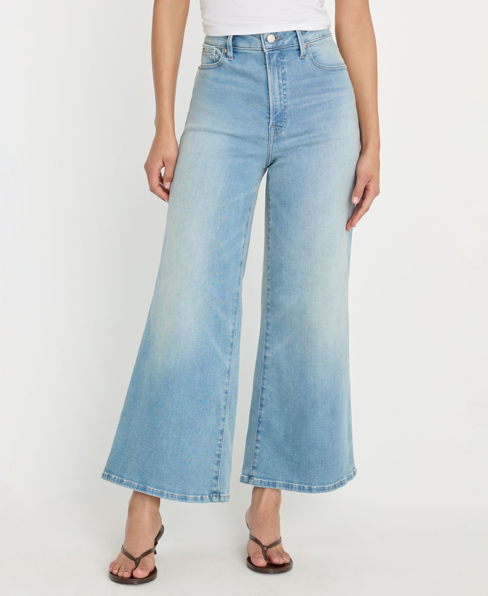 Good American Women's Soft Tech Good Waist Palazzo Cropped Jeans