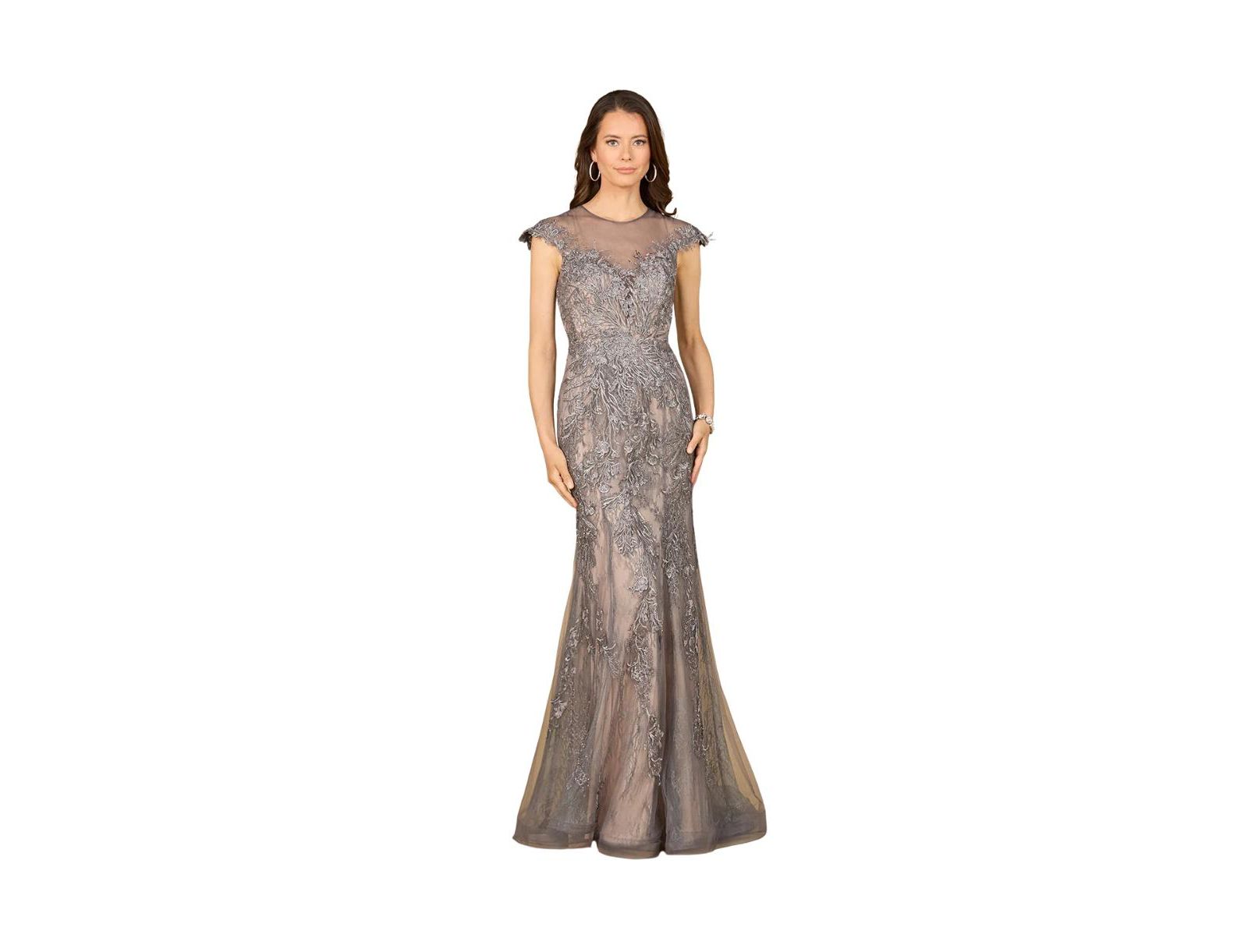 Lara Women's Sheath Lace Gown with Cap Sleeves