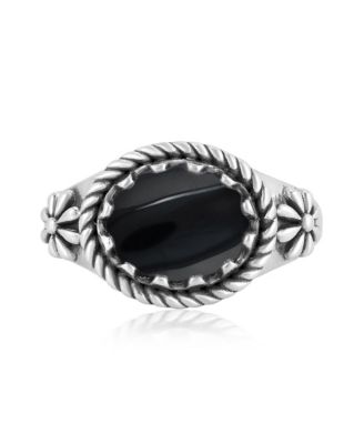 American West Jewelry Sterling Silver Black Onyx East West Ring, Size 5 to 11