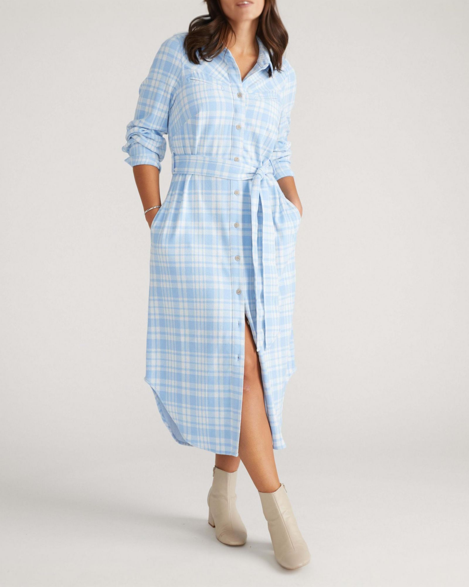 Universal Standard Women's Morgan Belted Stretch Flannel Shirtdress