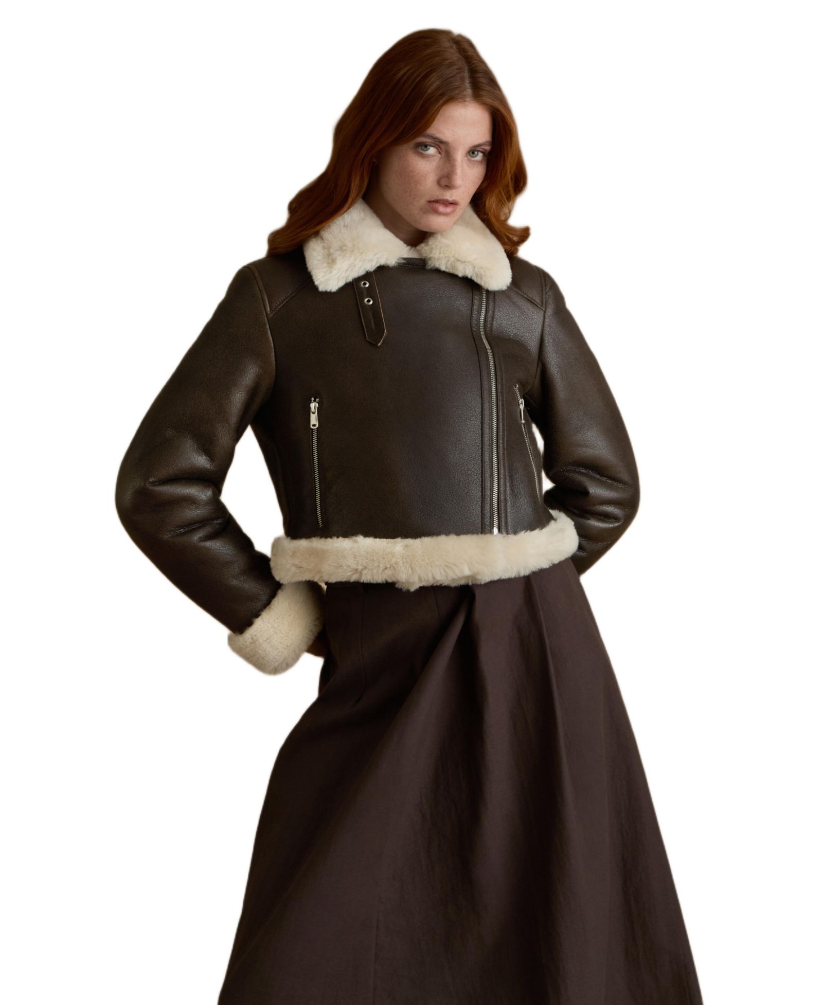 Furniq UK Women's Sienna Leather Shearling Jacket