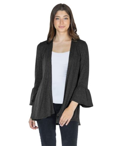 24seven Comfort Apparel Women's Knit Three Quarter Bell Sleeve Open Cardigan Sweater