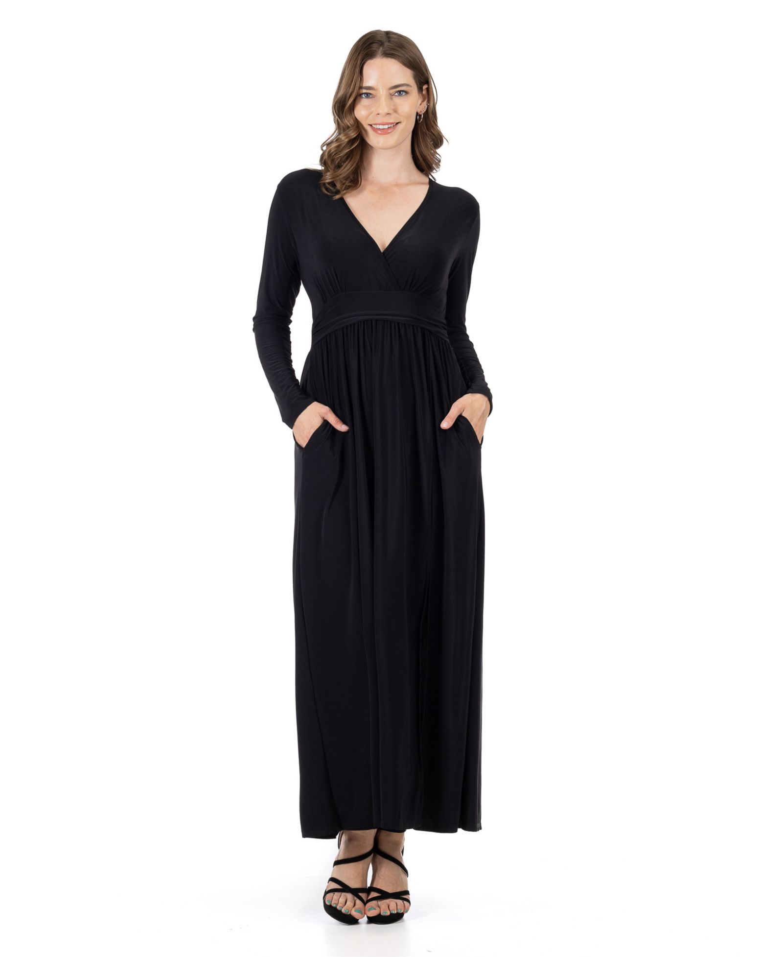24seven Comfort Apparel Женское платье макси с V-образным вырезом и разрезом