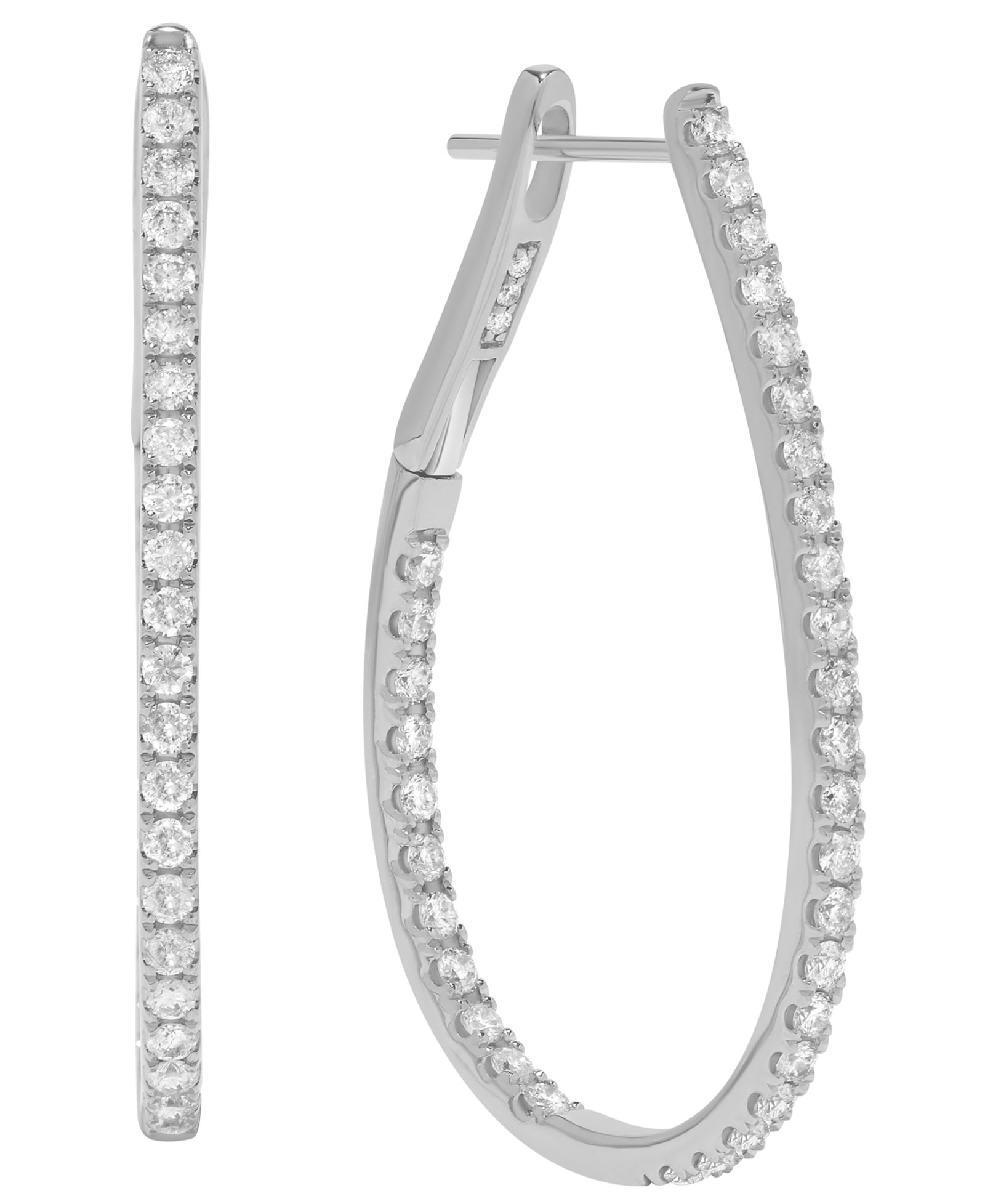 Macy's Diamond Oval Hoop Earrings (1 ct. t.w.) in 14k White Gold