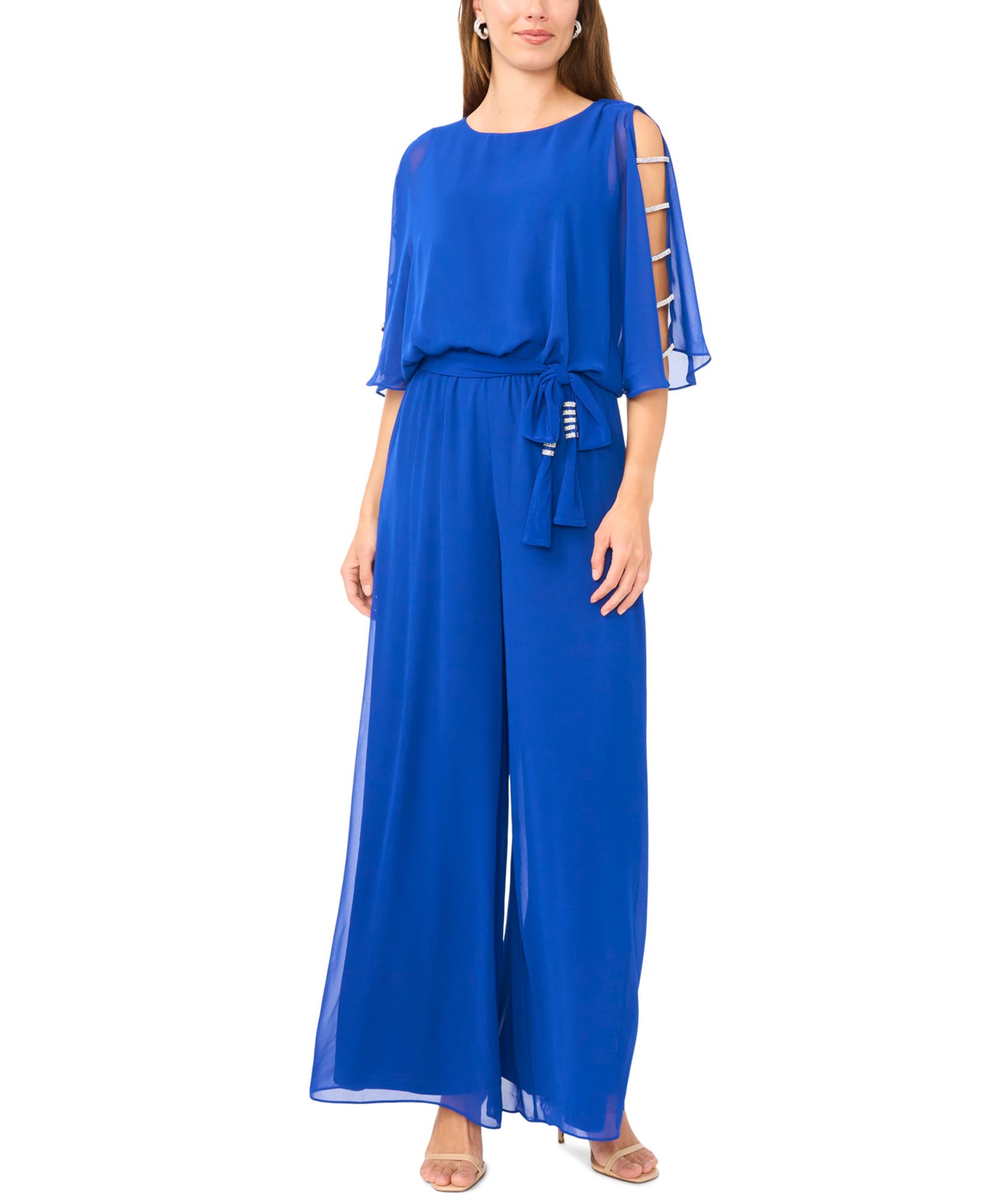 MSK Petite Bar-Sleeve Crew Neck Jumpsuit
