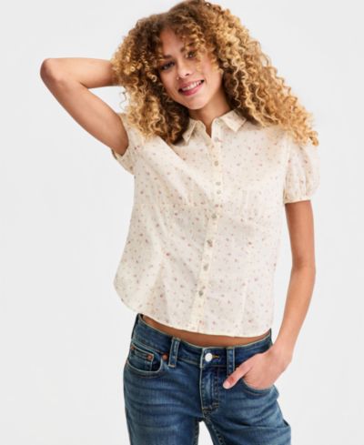Женская рубашка Lucky Brand Cotton Puff-Sleeve Button-Down