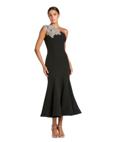 Женское платье миди Mac Duggal с одноплечным кроем и цветочной аппликацией
