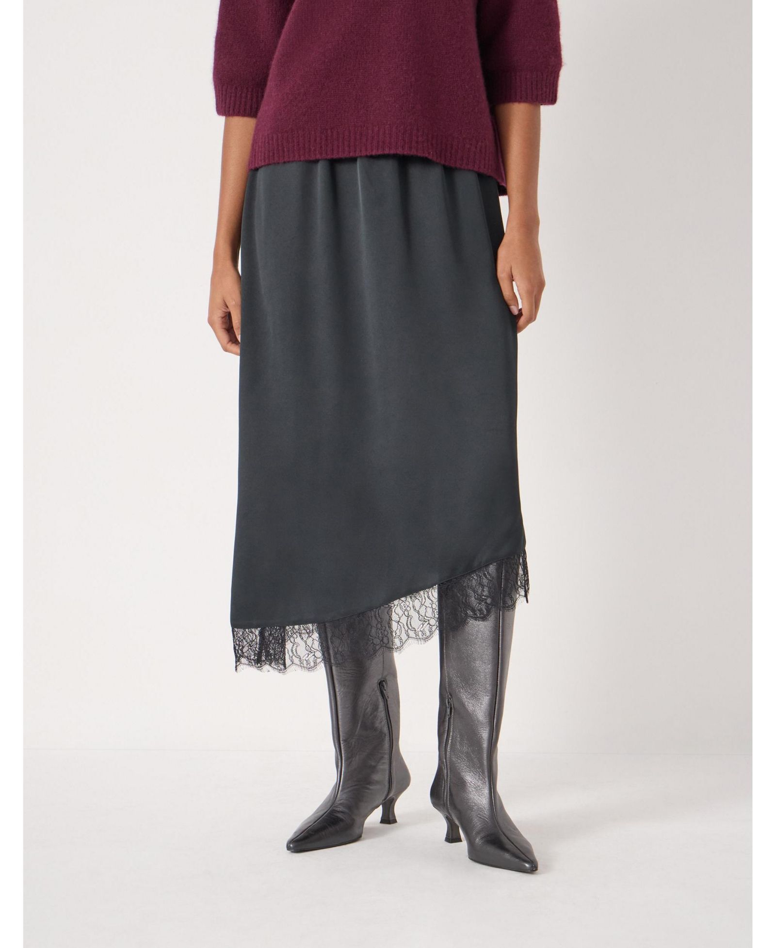 Hush Women's Satin Asymmetric Lace Trim Skirt