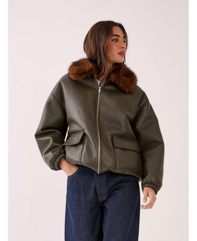 Nasty Gal Women's Faux Fur Collar Bomber Jacket