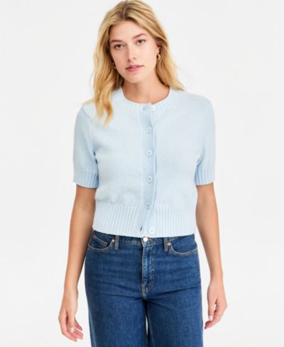On 34th Women's Crewneck Short-Sleeve Textured Button-Front Cardigan, Macy's Exclusive