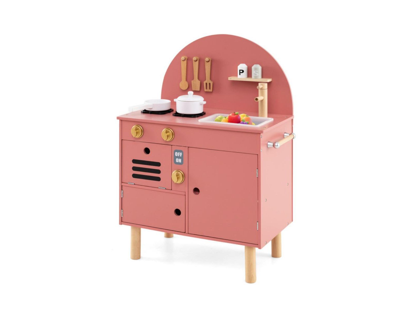 Hongge Interactive Cooking Wooden Play Kitchen Set with Built-In Storage, Ages 3+