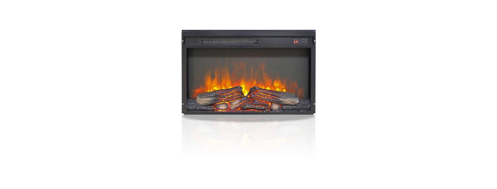 Flynama 26 inch electric fireplace insert, ultra thin heater with log set & realistic flame, remote control with timer, overheating protection