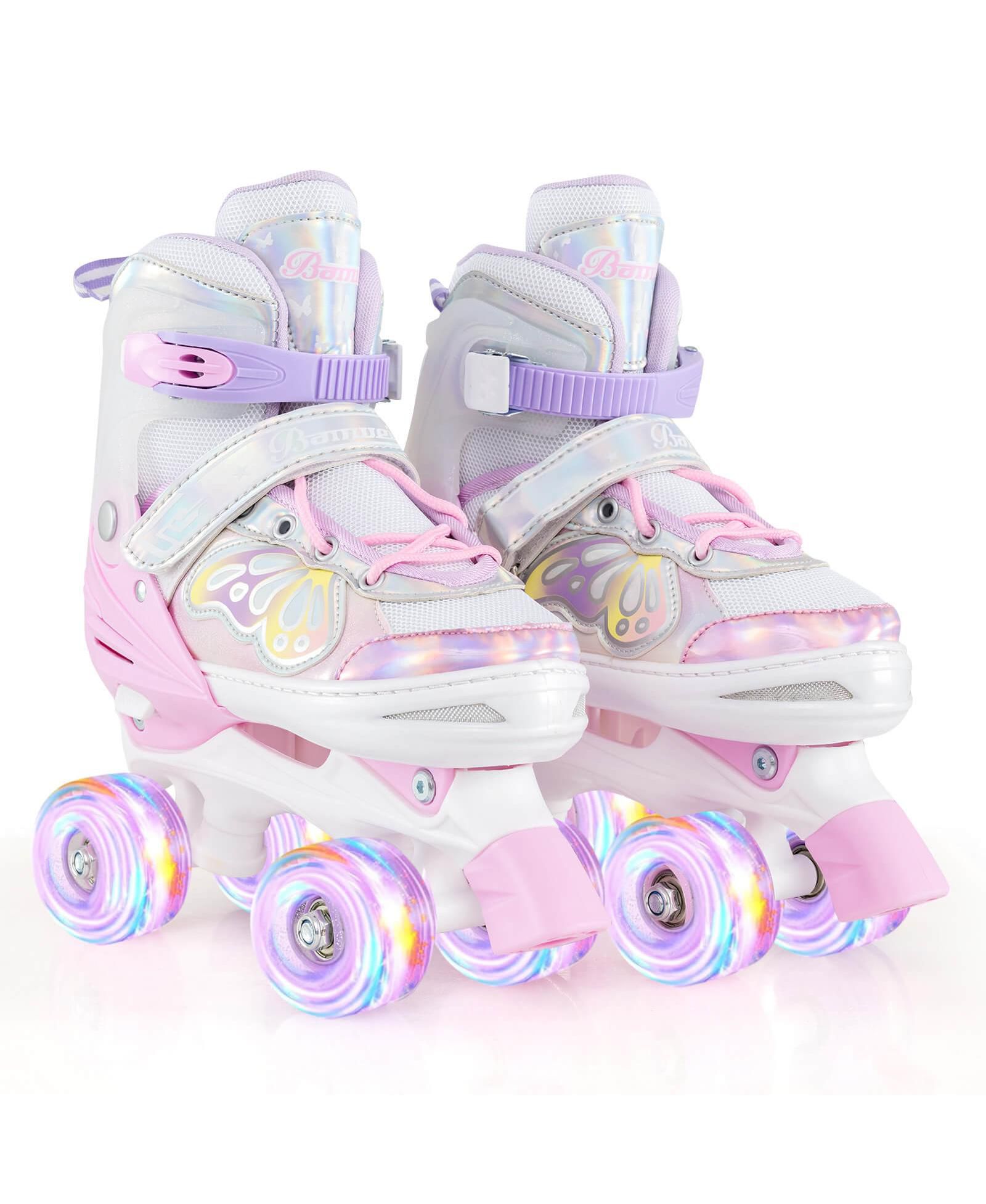 Costway 4 Sizes Adjustable Quad Skates with Light-up Wheels Safety Protection for Ages 13+