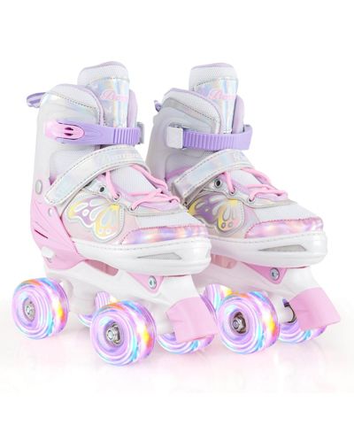 Costway 4 Sizes Adjustable Quad Skates with Light-up Wheels Safety Protection for Ages 13+