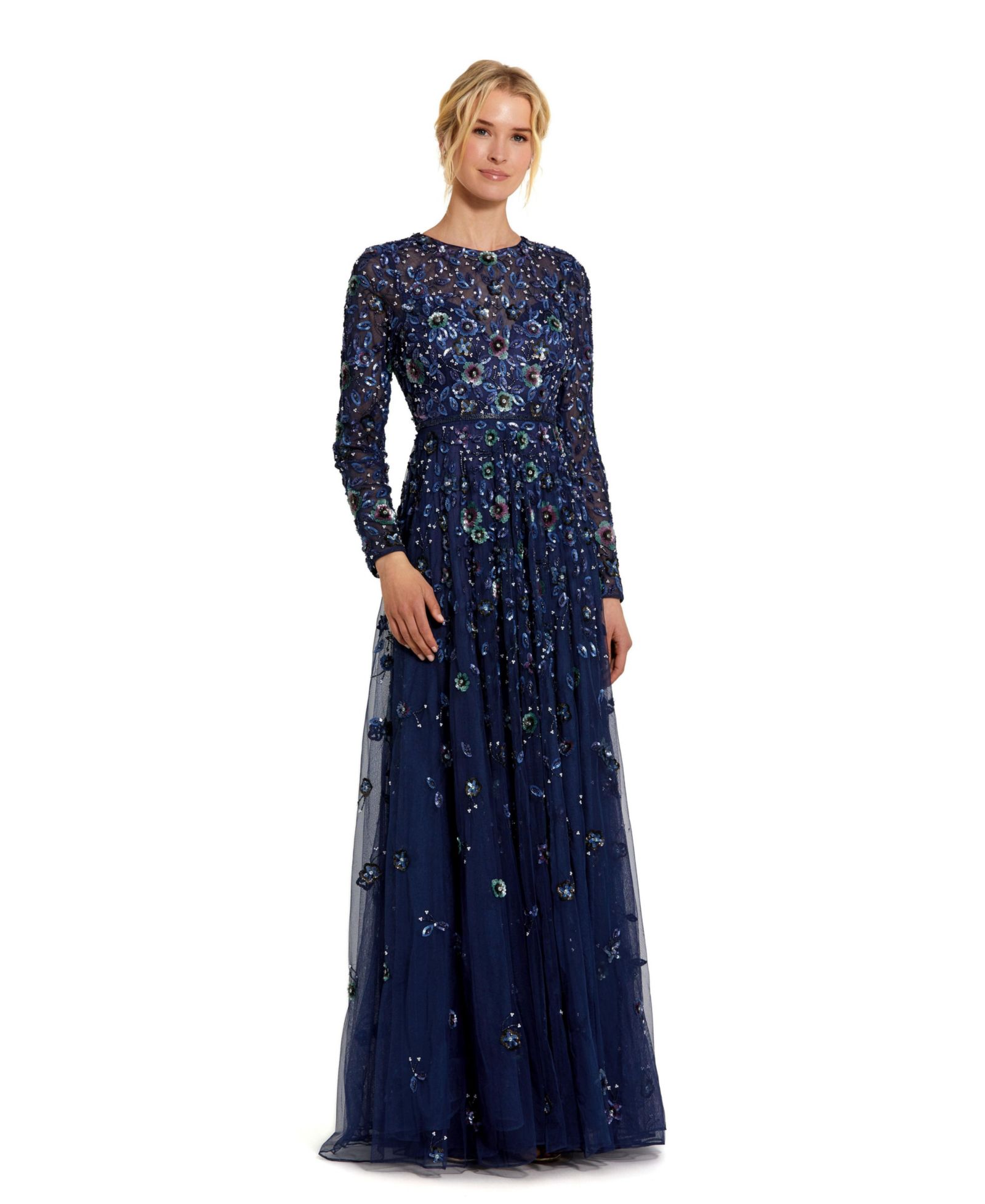Вечернее платье Mac Duggal Women's Sequin Mesh High Neck Cap Sleeve A Line Gown