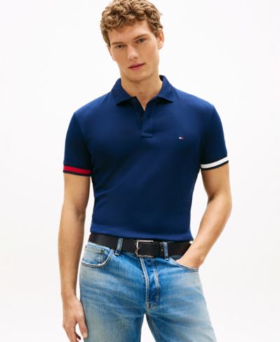 Tommy Hilfiger Men's Slim-Fit Smooth Touch Red, White, and Blue Cuff Polo Shirt