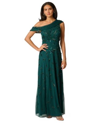Adrianna Papell Women's One-Shoulder Beaded Gown