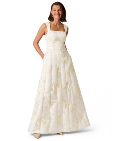 Adrianna Papell Women's Metallic Square Neck Ball Gown