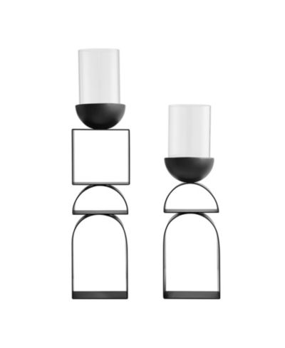 Danya B Black Geometric Pedestal Tabletop Candle Holders Set of 2